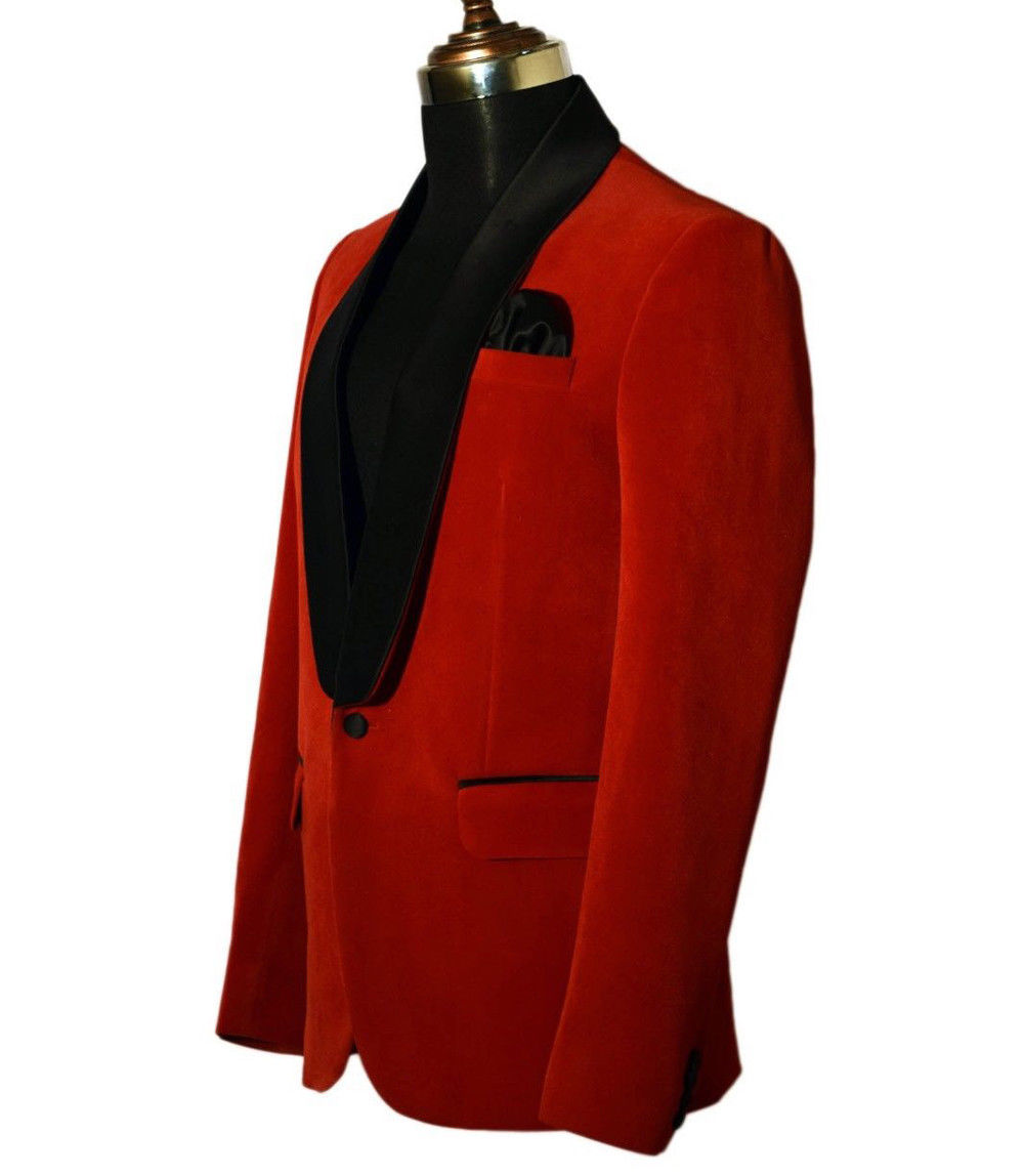 Red Velvet Mens Suits Wedding Groom Party Tuxedos For Men's Black Lapel Prom Dinner Suits Custom Made Just One Piece Jacket
