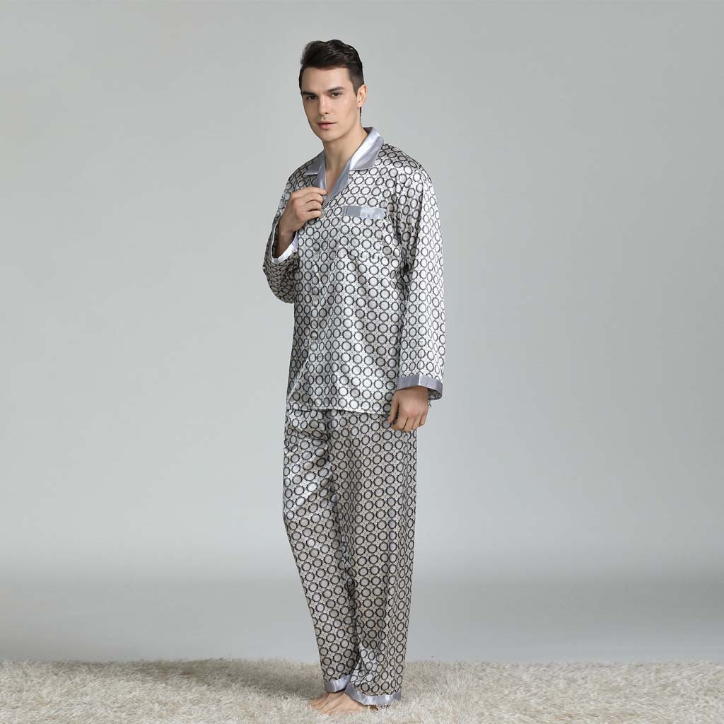 2019 Silk Men Pajama Sets Sleep Solid Satin Sleepwear Men Summer Suit Full Sleeve Silk Pyjama Men Pyjamas Male#g2 V191216
