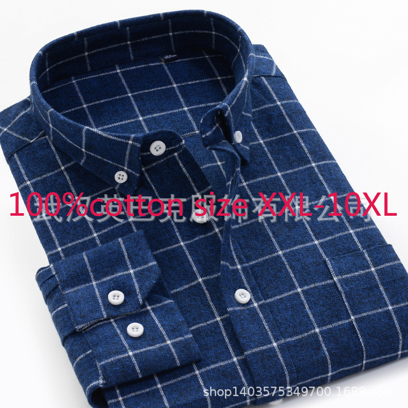 Men's Dress Shirts Arrival High Quality 100%pure Cotton Super Large Loose Men Thickened Autumn Flannel Plaid Plus Size XXL-10XL