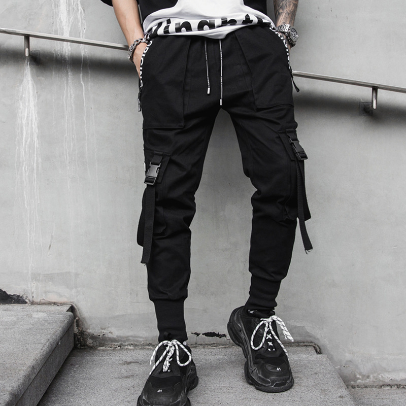2019 New Hip Hop Joggers Men Black Harem Cargo Pants Multi-pocket Ribbons Man Sweatpants Streetwear Casual Mens Pants 3XL V191108