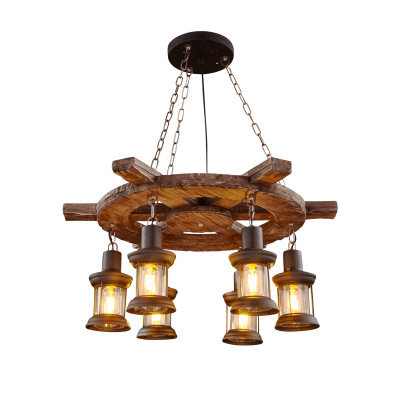 LOFT vintage wine bar industrial wind wood chandelier lamps creative personality American diffuse coffee restaurant old boat