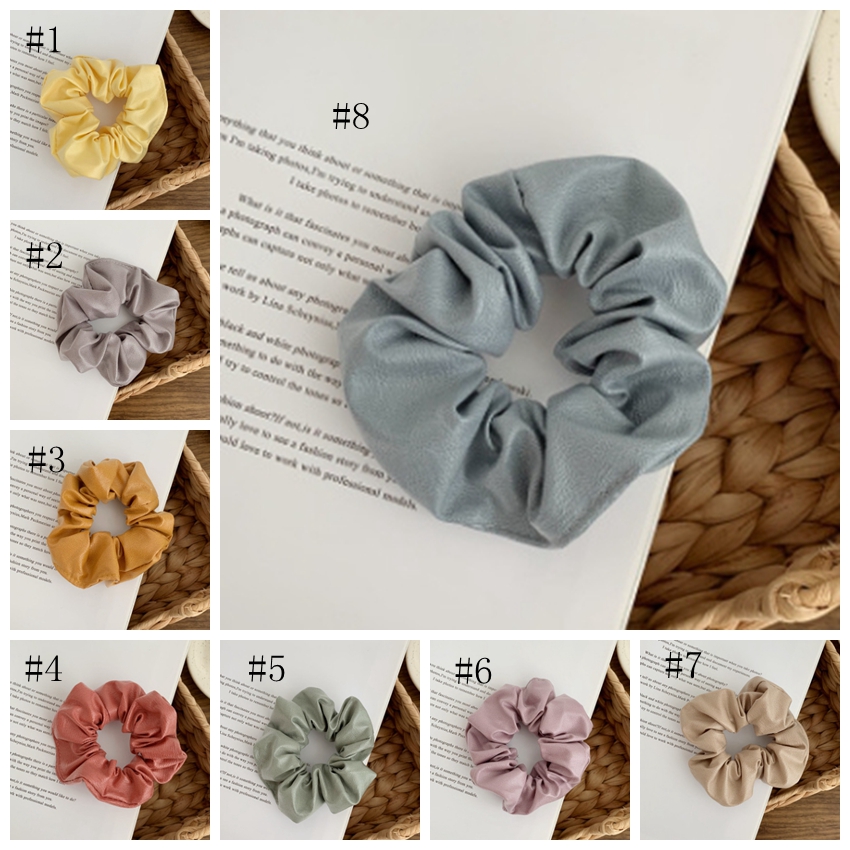 Scrunchies Headwear Retro PU Hairband Elastic Wide Rubber Band Girls Ponytail Holder Fashion Hair Accessories 14 Colors 120pcs DW4611