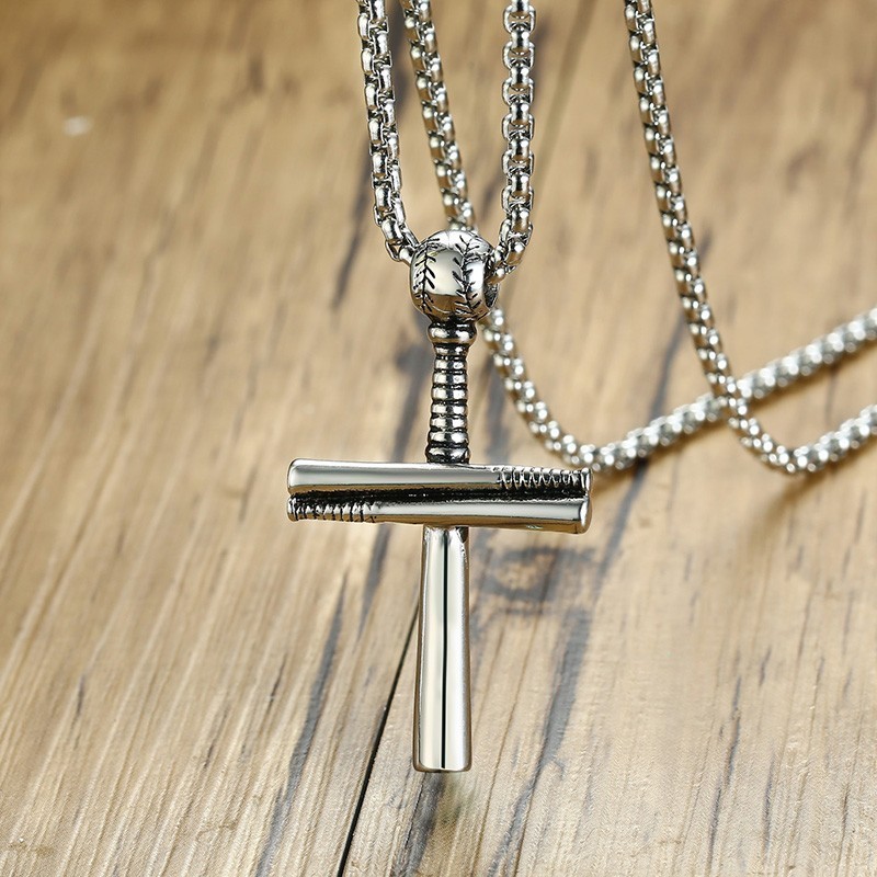 Hip Hop Baseball Pendant Necklace Stainless Steel Ball Bat Chain Men Collares 24" For Guys Sport Jewelry PN-1096