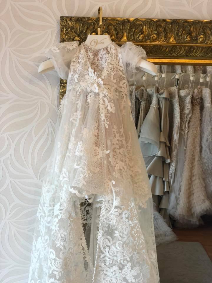 Baby Christening Gowns Lace Short Sleeve Baptism Holy First Communion Dresses Infants For Babies Girls Trottie Nursling Gown Party Dress