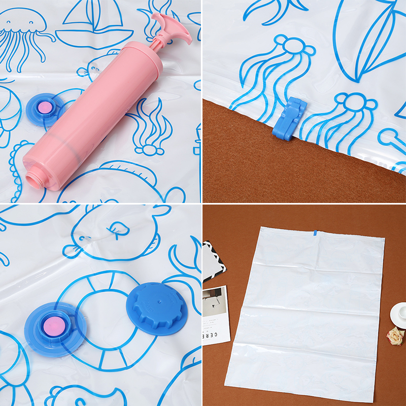 Clothes Storage Bags Clothing Plastic Vacuum Pack Compression Sacks Manual Air Pump Travel Printing Space Save Bag For Luggage
