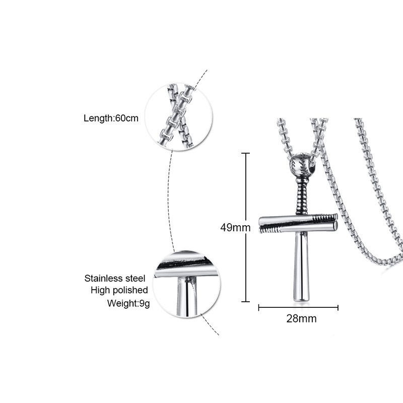 Hip Hop Baseball Pendant Necklace Stainless Steel Ball Bat Chain Men Collares 24" For Guys Sport Jewelry PN-1096