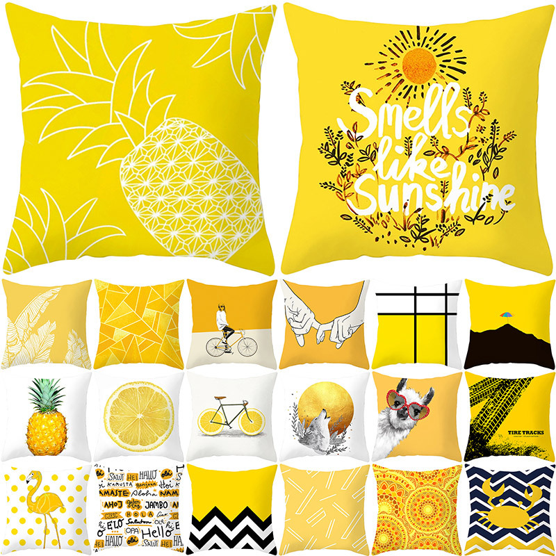 YWZN Pineapple Leaf Yellow Decorative Pillowcase Pineapple Yellow Throw Pillow Case Polyester Printing Pillow Cover kussensloop от DHgate WW