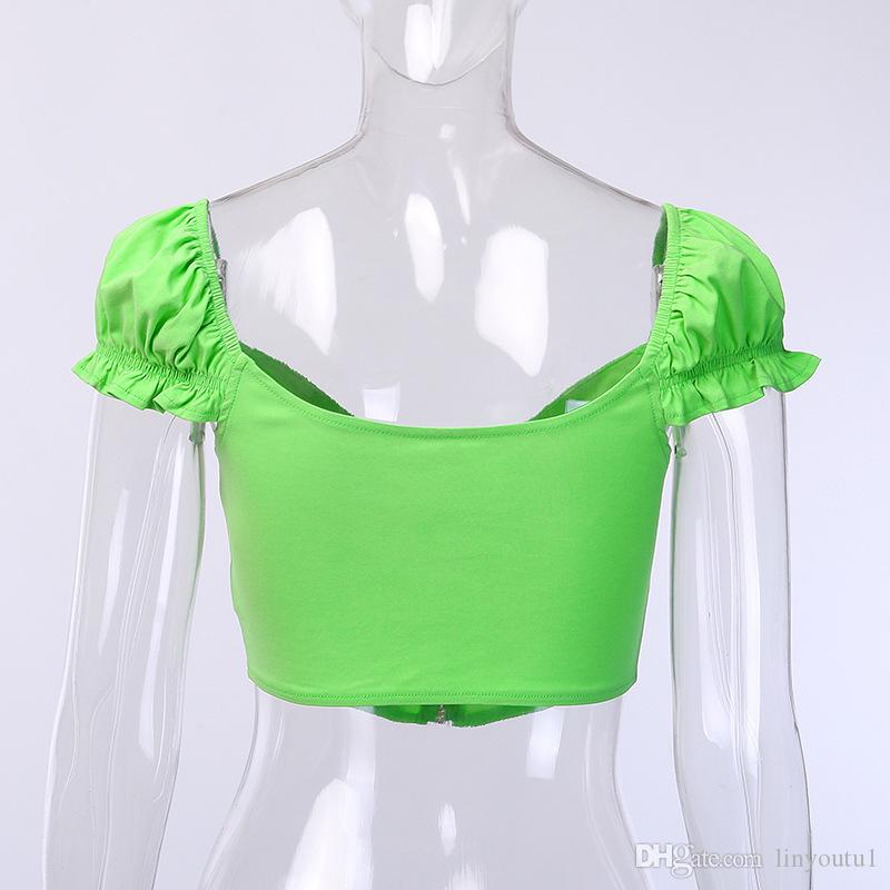 2020 Ladies Women Summer Sexy Slim Short Sleeve T-Shirt Casual Crop Tops Tee Shirts Club Front Zip Up Vest Crop Tops