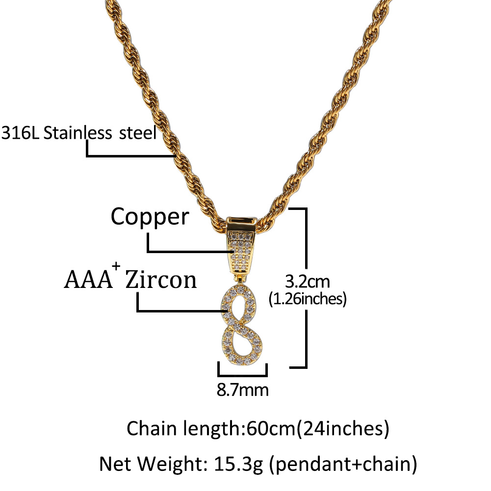 New Fashion personalized 18K Gold Bling Diamond Cursive 09 Digital Numbers Pendant Necklace Custom Sports Number DIY Jewelry for