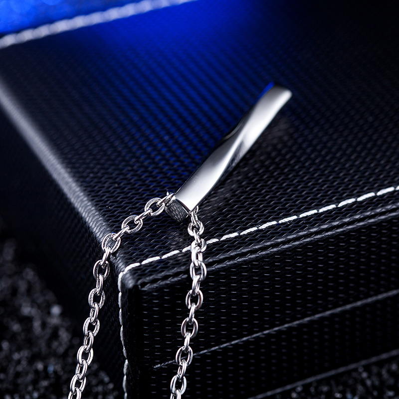 Vintage Twisted Cylindrical Pendant Necklace Gun Plated 316L Stainless Steel Strip for Men Women with Chain Gift