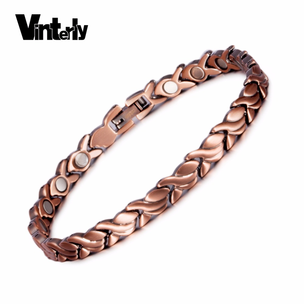Vinterly Pure Copper Bracelets for Women Vintage Chain Health Energy Magnetic Bracelets & Bangles for Arthritis Women Jewelry