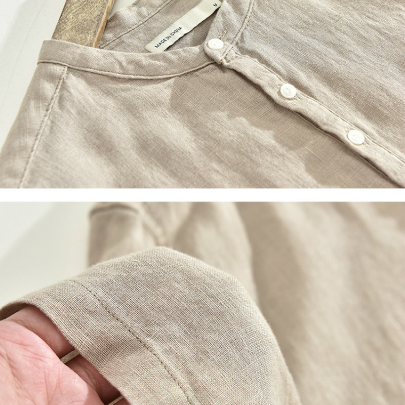 100% Linen Men Short Sleeve Pull Over Shirts Soft Breathable Linen Shirts for Men Half Sleeve Casual Summer Shirts 1701