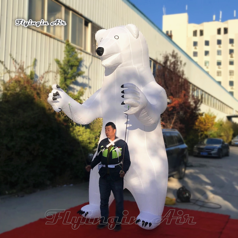 Giant Walking Inflatable Polar Bear Costume 3.5m Funny Finger Controlled Blow Up Animal Mascot White Bear Puppet For Parade Show