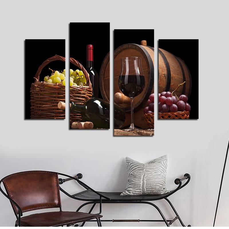 4pcs/set Unframed Red Wine and Grapes HD Print On Canvas Wall Art Picture For Home and Living Room Decor