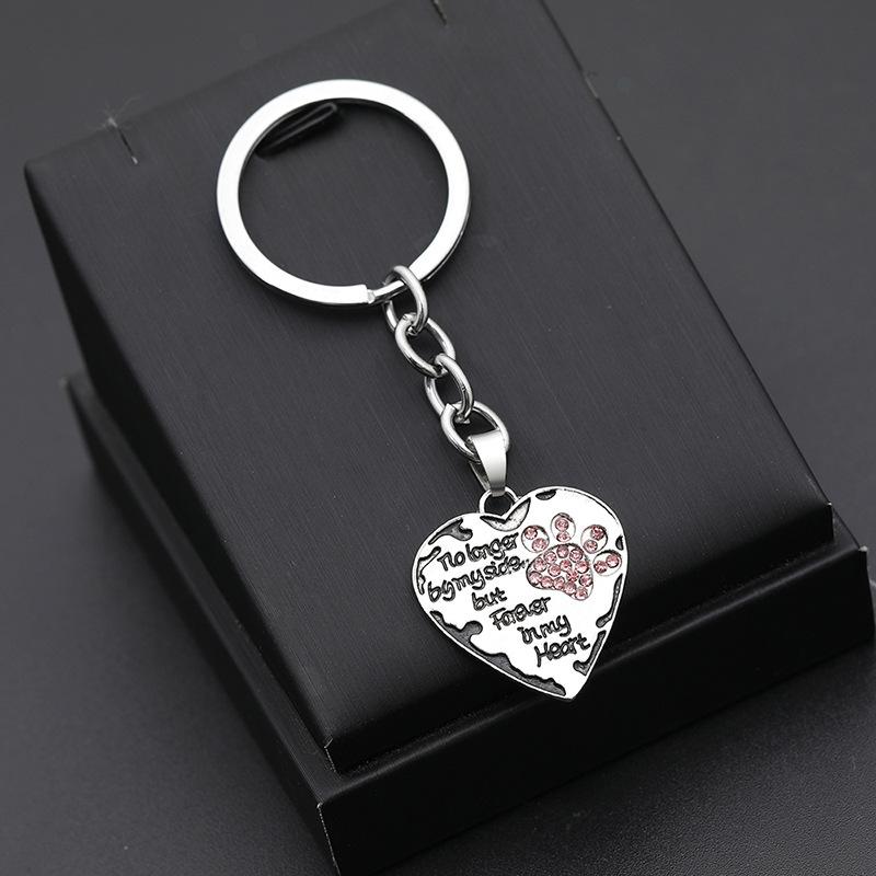 12 Pcs/Lot Key Chain No Longer By My Side But Forever In My Heart Paw Print Heart Keychain Pet Animal Lovers Memorial Friend Key Ring Gift