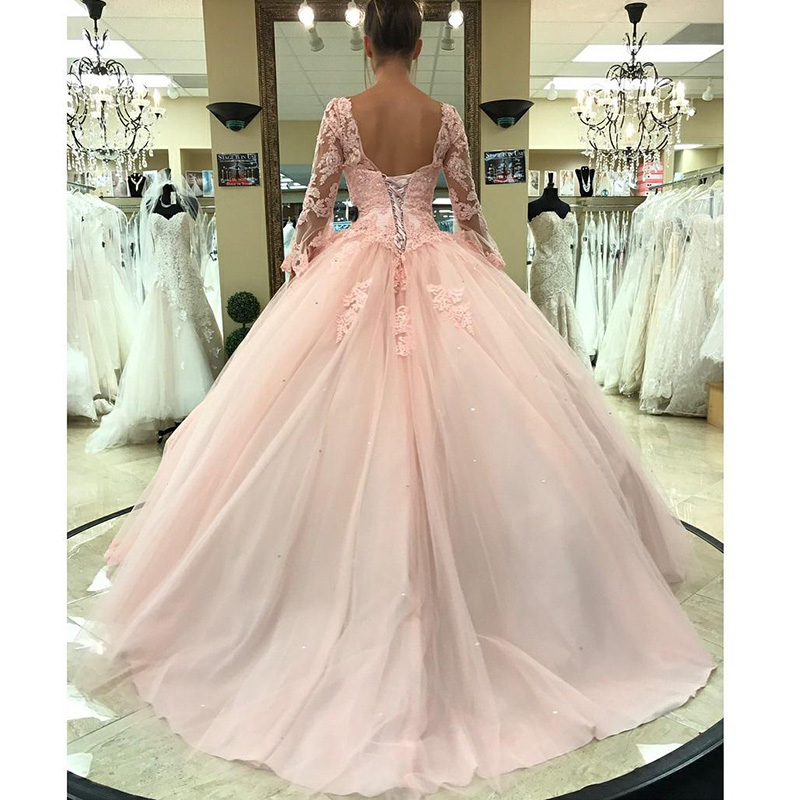 Light Pink Quinceanera Dresses Long Sleeves Ball Gown Princess Sweet 16 Birthday Sweet Girls Prom Party Special Occasion Gowns