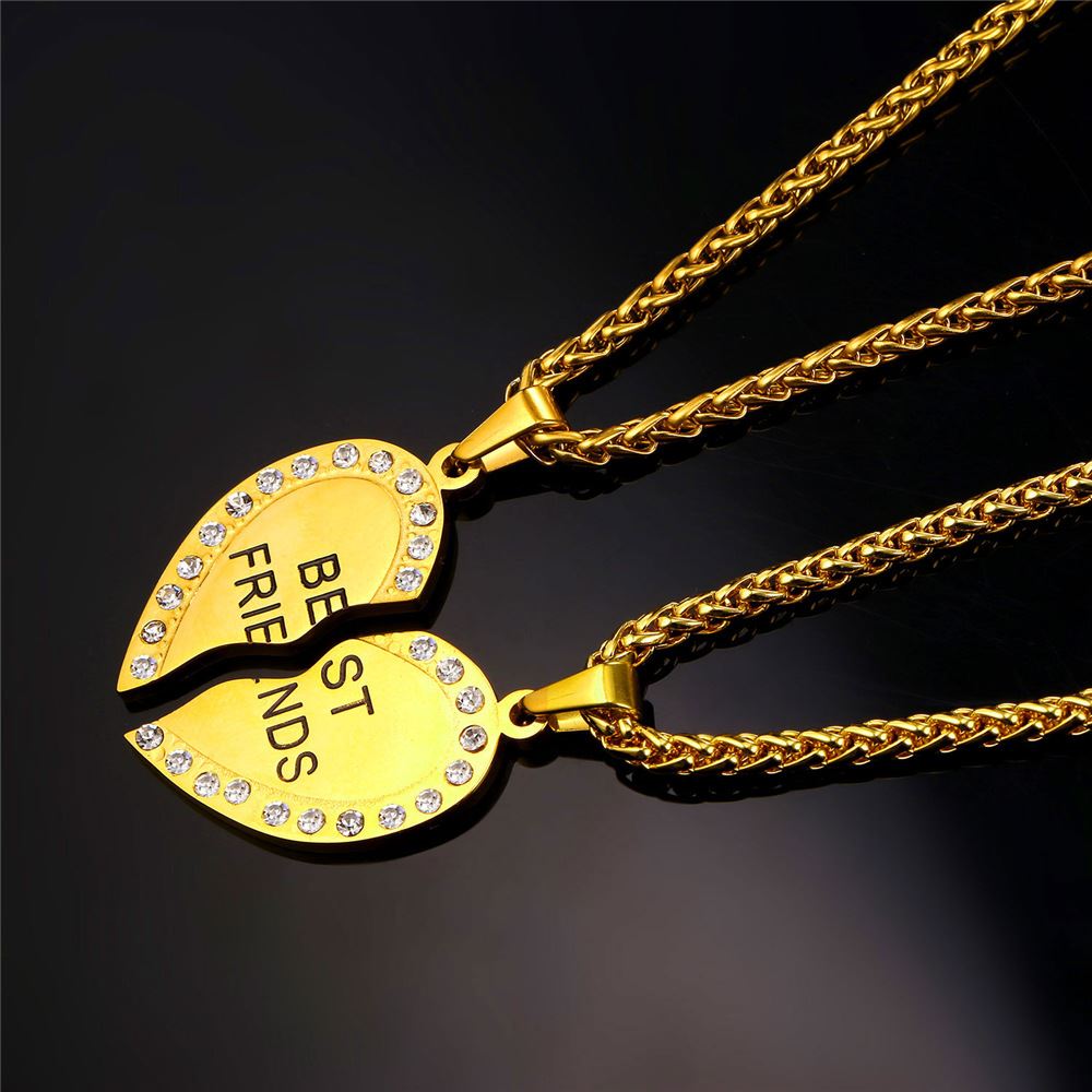 Fashion- Couple Pendant Forever Best Friend Heart Necklace Gold Plated Stainless Jewelry Necklace Girlfriend Brother Necklace P821