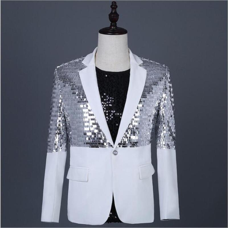 Mens Sequin Patchwork Blazer Men 2020 New Club DJ Mens Blazer Jacket Stage Clothers, White
Mens Sequin Patchwork Blazer Men 2020 New Club DJ Mens Blazer Jacket Stage Clothers, White