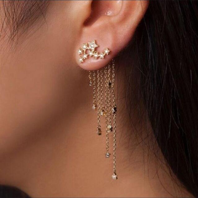 Fashion Cubic Zircon Tassel Drop Earrings Lady Trendy Star Dangle Linear Women Jewelry Gift