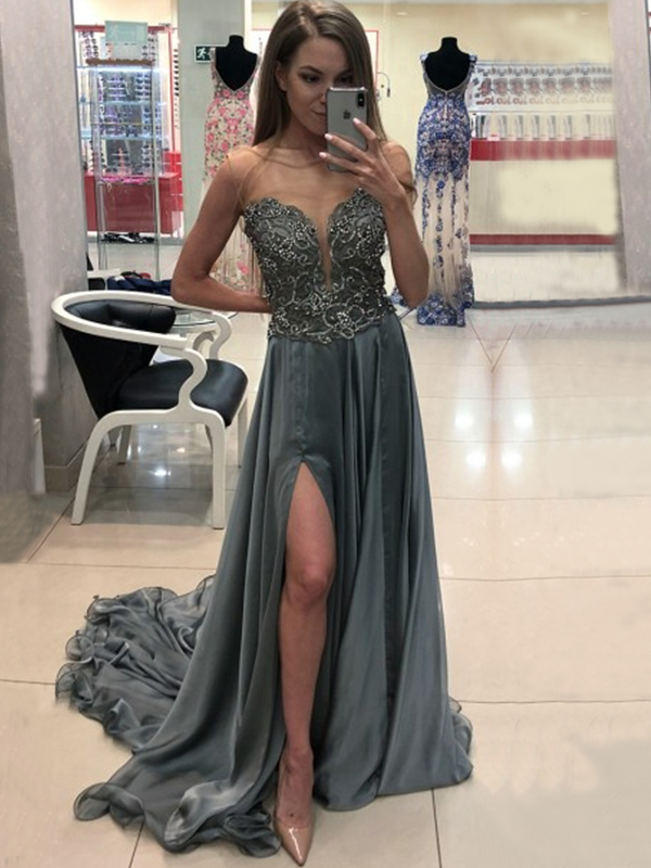 Graceful Long Evening Dresses Prom Dresses Zipper Back Sheer Neck Beaded Formal Evening Gowns Special Occasion Dresses, White
Graceful Long Evening Dresses Prom Dresses Zipper Back Sheer Neck Beaded Formal Evening Gowns Special Occasion Dresses, White