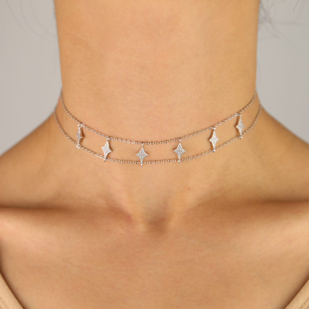 32+8CM choker necklace 6 pcs north star charm double chain elegance 925 sterling silver collar chain