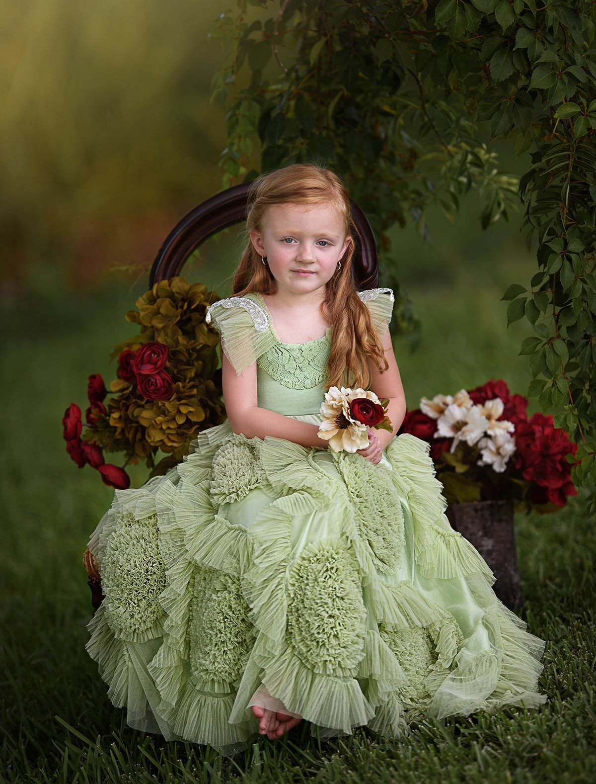 2019 New Beach Flower Girl Dresses Green Boho First Communion Dress For Little Girl Jewel Neck Sleeveless A-Line Cheap Kids Wedding Dress