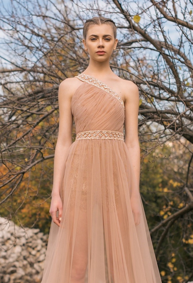 2019 Gorgeous Champagne Prom Dresses One Shoulder Beaded Illusion Long Special Occasion Dress Georges Hobeika Formal Party Evening Dresses