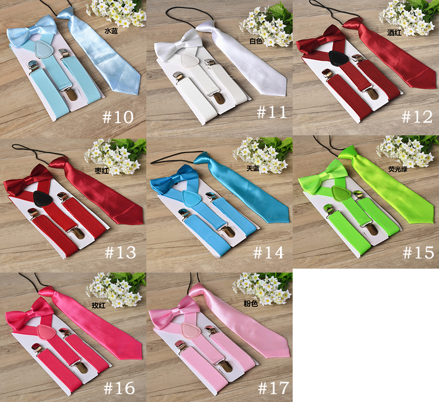 17 Colors Children Suspenders 3pcs/Set Kids Student Braces Bow Tie Set Bowtie Toddler Solid Color Cloth Set For Boys Girls M1241
