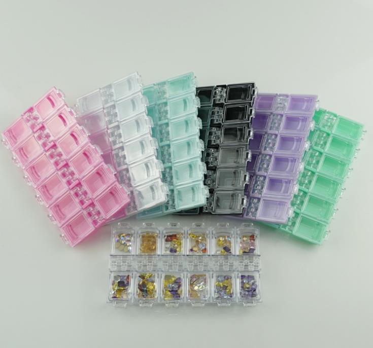 12 Grids Clear Empty Storage Box Rhinestone Acrylic Crystal Beads Jewelry Decoration Nail Art Accessories Pills Container SN513