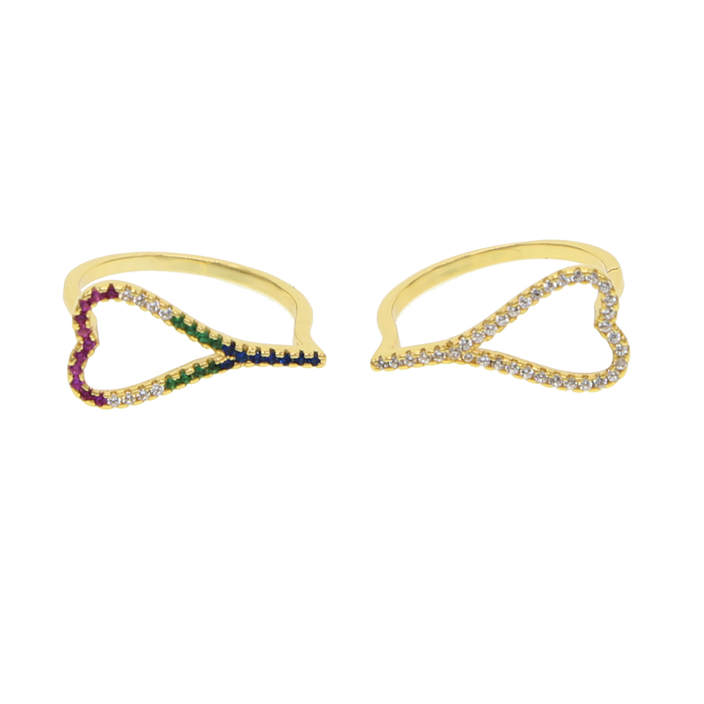 2019 colourful clear cz hollow heart ring for women lover valentines gift Gold color fashion finger jewelry trendy heart design