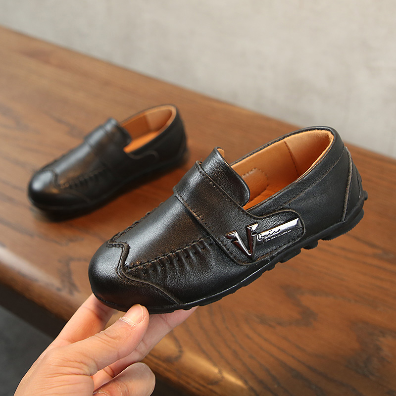 Boys Genuine Leather Shoes for Kids Dress Formal School Wedding Shoes Children Oxford Banquet Black Rubber Sole Loafers