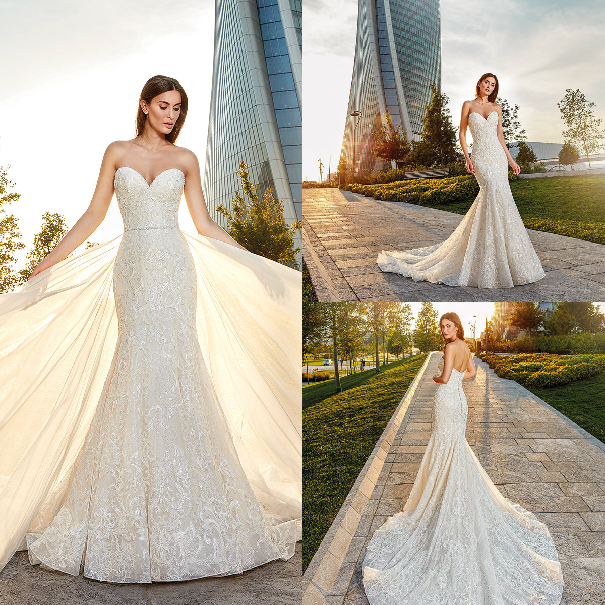 Eddy K 2019 Mermaid Wedding Dresses with Detachable Train Sweetheart Lace Applique Sequins Bridal Gowns Ruffles Backless Beach Wedding Dress