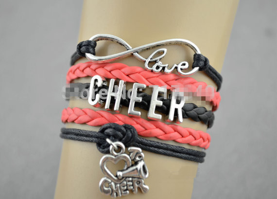 Wholesale- choose Infinity Cheer Charm Fashion Speaker Cheerleaders Bracelet friendship leather bracelets for gift customs sports