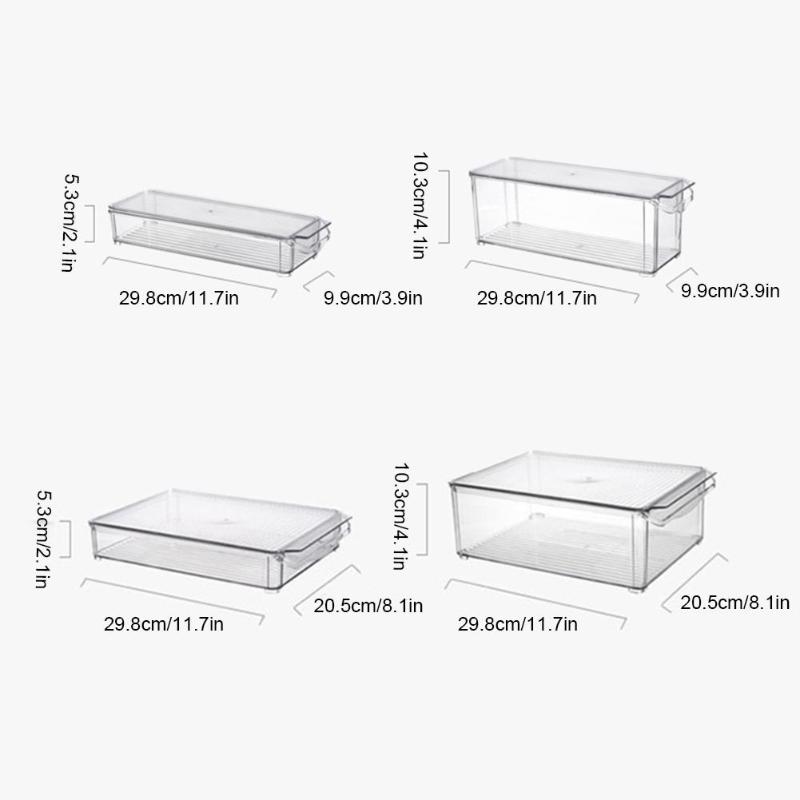 2 Pack - Acrylic Storage Container Bin with Lid and Handle for Cabinet, Fridge, Freezer - Organizer