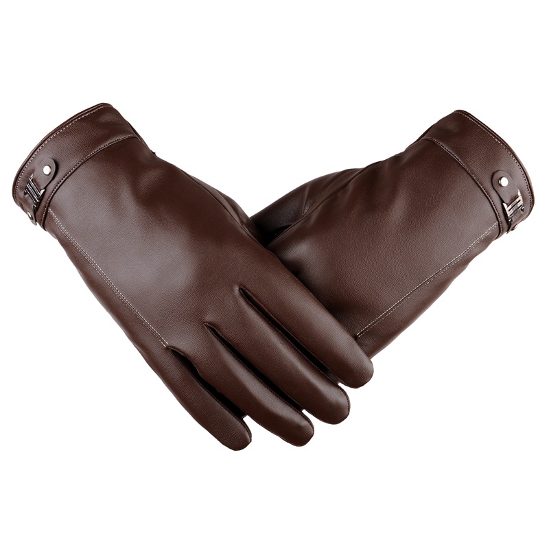 Winter winter gloves Fluffing golve PU Leather Short Thin/Thick Black/Brown Touched Screen Glove Man Car Driving Mittens