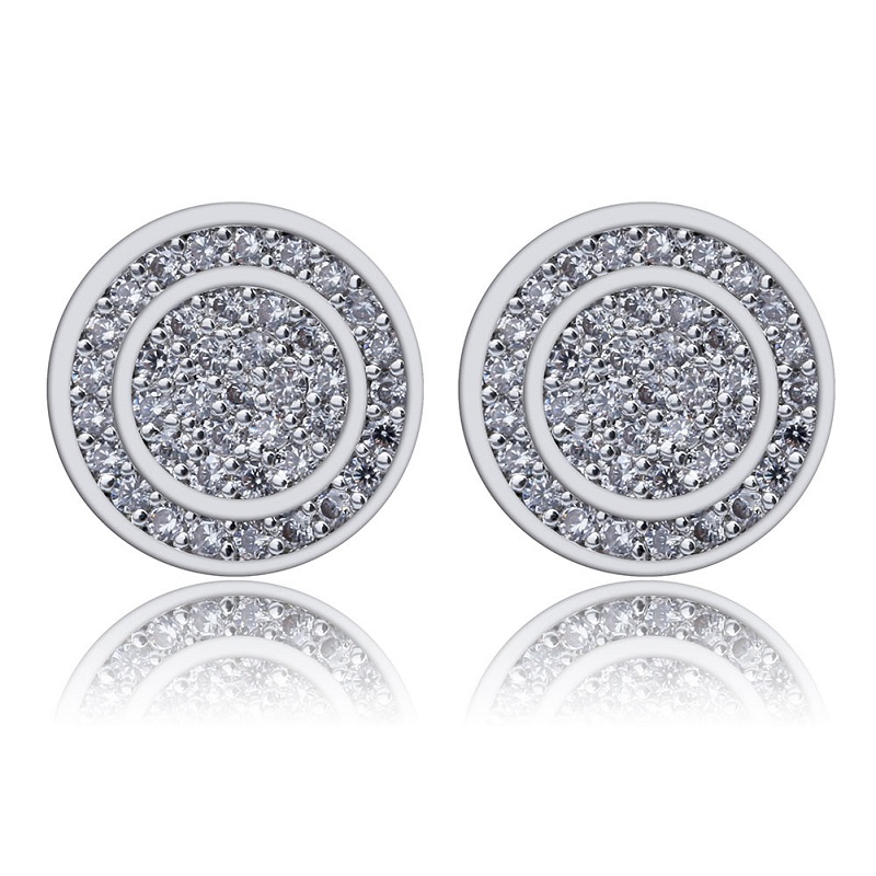 Mens Hip Hop Stud Earrings Jewelry Fashion Gold Round Zircon Iced Out Earring For Men