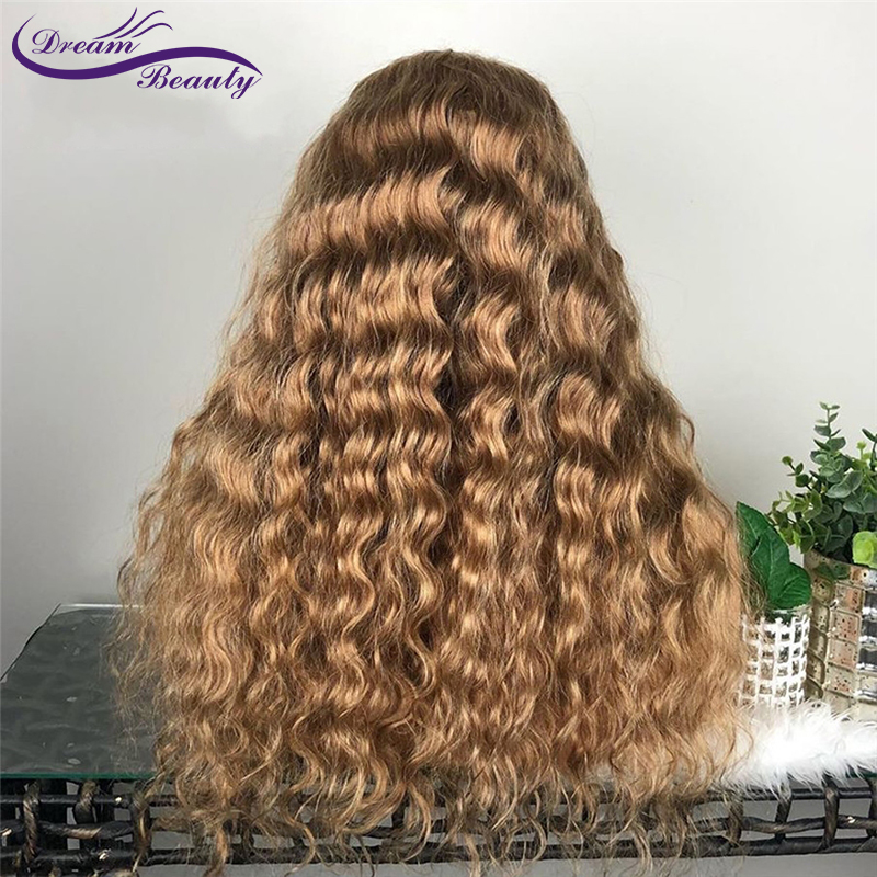 New blonde brazilian Lace Front Wigs With Baby Hair long water wave synthetic Wigs heat resistant for black women