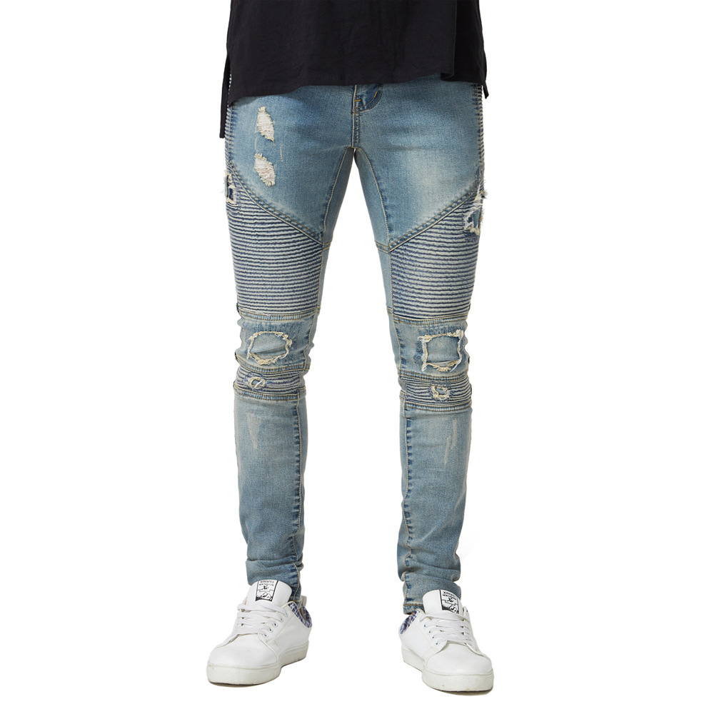Fashion- Ripped Jeans Slim Fit Biker Pencil Pants Spring Autumn Fashion Trousers