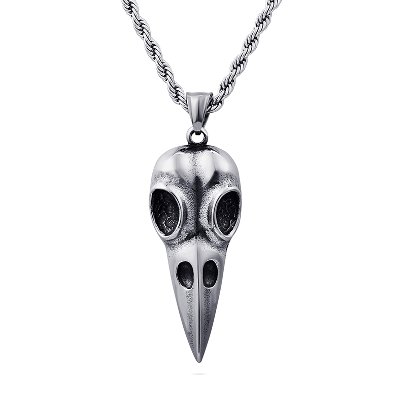 Skeleton Skull Bird Head Pendants Necklace Cool Men Punk Hip Hop 316L Stainless Steel 18K Gold Plated Jewelry