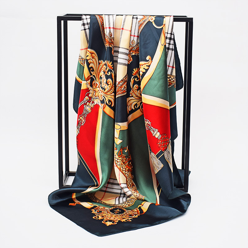 Fashion-Satin Scarf Gradient Printed Women Silk Scarf Fashion Square Shawls Foulard Bandana Head Scarves Female Size 90*90cm RT520