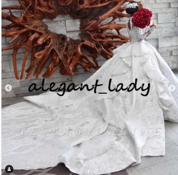 Azzaria Haute Sparkly Wedding Dresses 2020 Luxury Crystal Beaded Lace Applique Ruffles Tiered Cathedral Train Arabic Dubai Wedding Gown