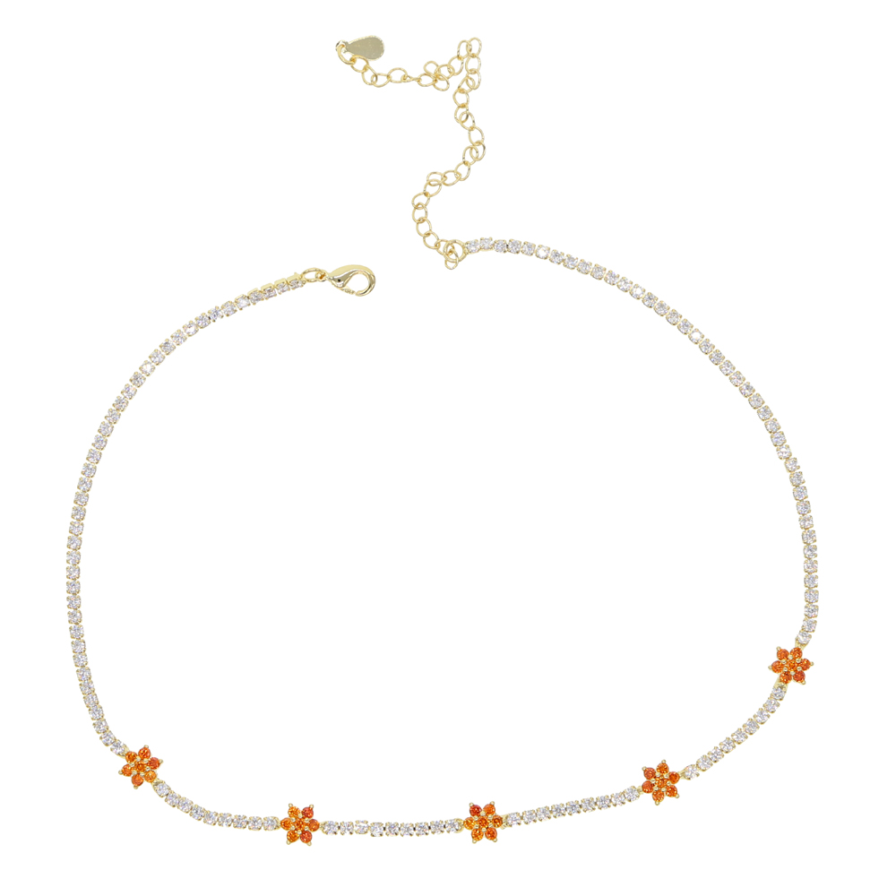 32+8cm cz tennis choker necklace for women 2025 spring new design cz flower charm gorgeous choker