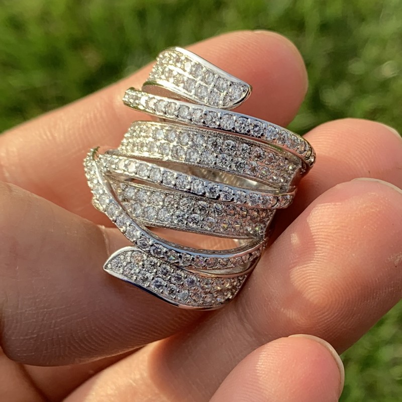 Choucong Deluxe Jewelry 925 Sterling Silver Cross Ring Pave White Sapphire CZ Diamond Gemstones Party Wedding Engagement Wide Band Ring Gift