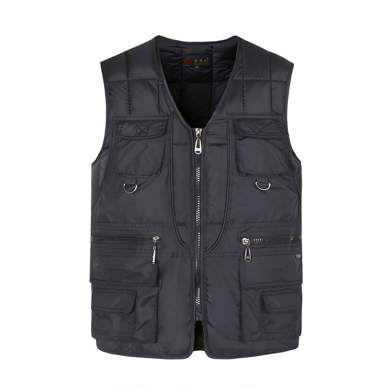 

Cotton Vest for Men with Many Pockets Winter Thick Warm Multi Pocket Waistcoat Male Windbreaker Snow Padded Sleeveless Jacket, Gray vest