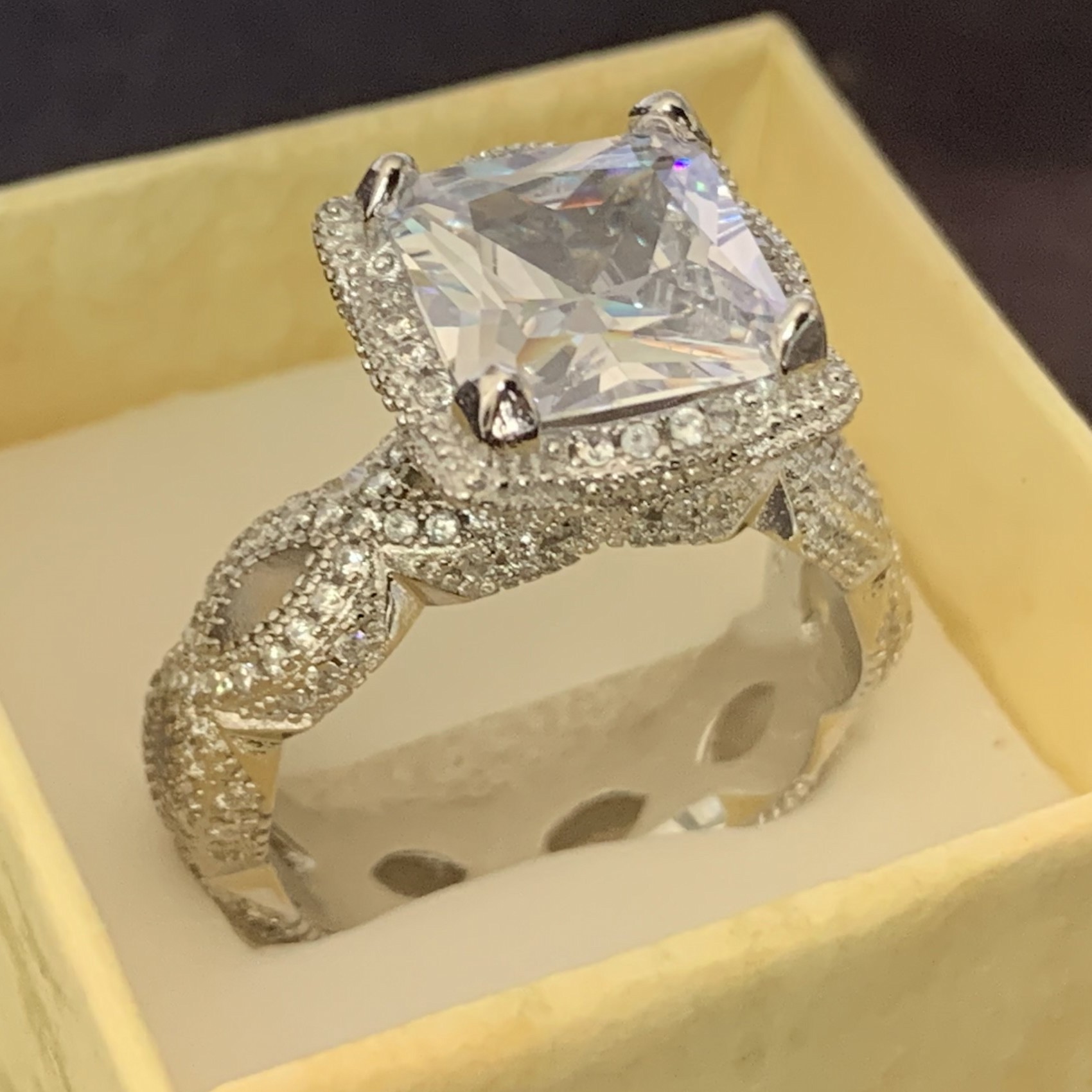 Vintage Dragon Claw Topaz Ring: White CZ Dia, Sterg Sier Princess Cut Wedding Jewelry acbf