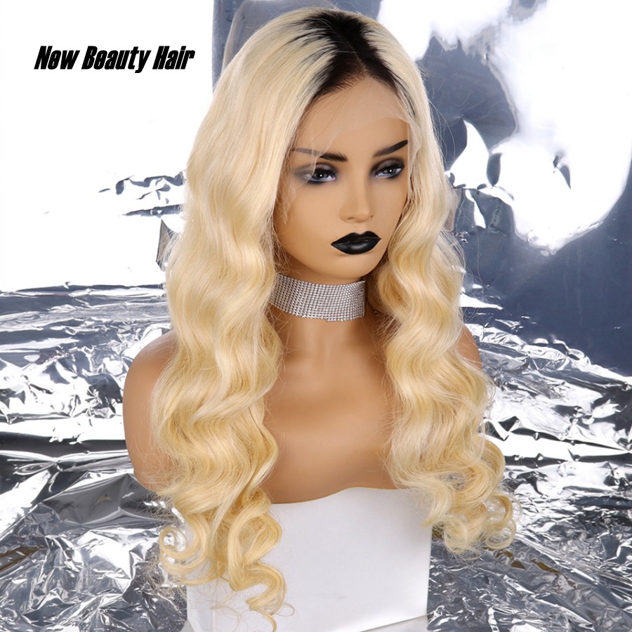 Natural Hairstyle Women' Fashion Dark Roots Ombre Blonde Glueless Heat Resistant Fiber Long Body Wave Synthetic Lace Front Wigs For Women
