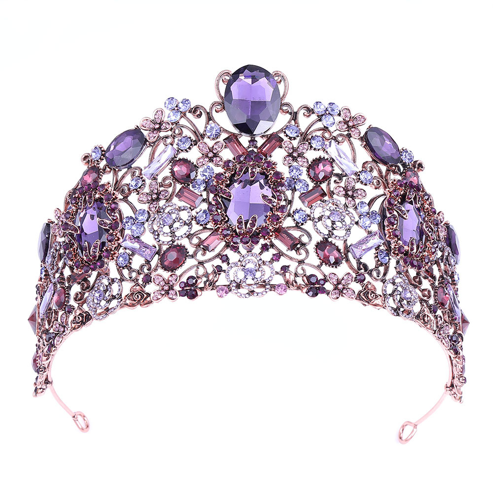 

2019 Luxury Baroque Bride Big Crown Hoop Purple Crystal Rhinestone Wedding Crowns Tiara Vintage Bridal Hair Accessories Hairband