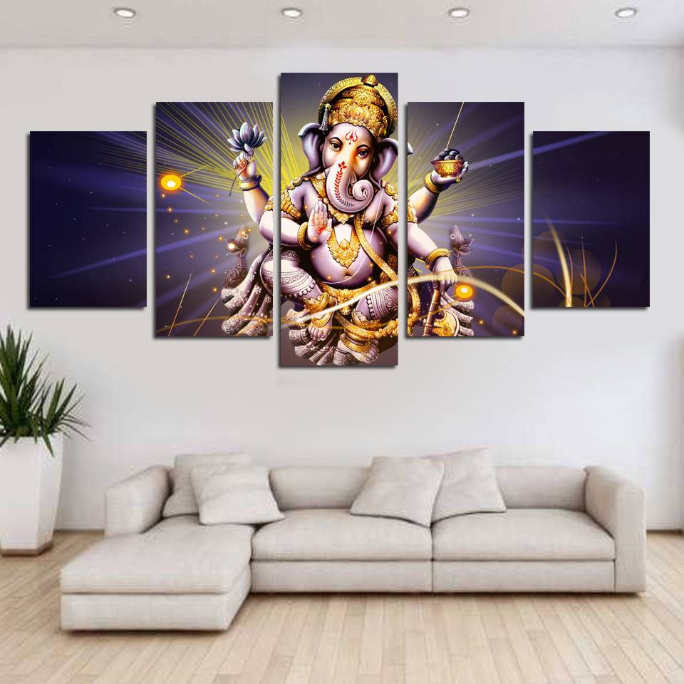 Canvas Pictures Wall Art HD Prints 5 Pieces Ganesha Paintings Modular Living Room Elephant Head God Poster Home Decor No Frame