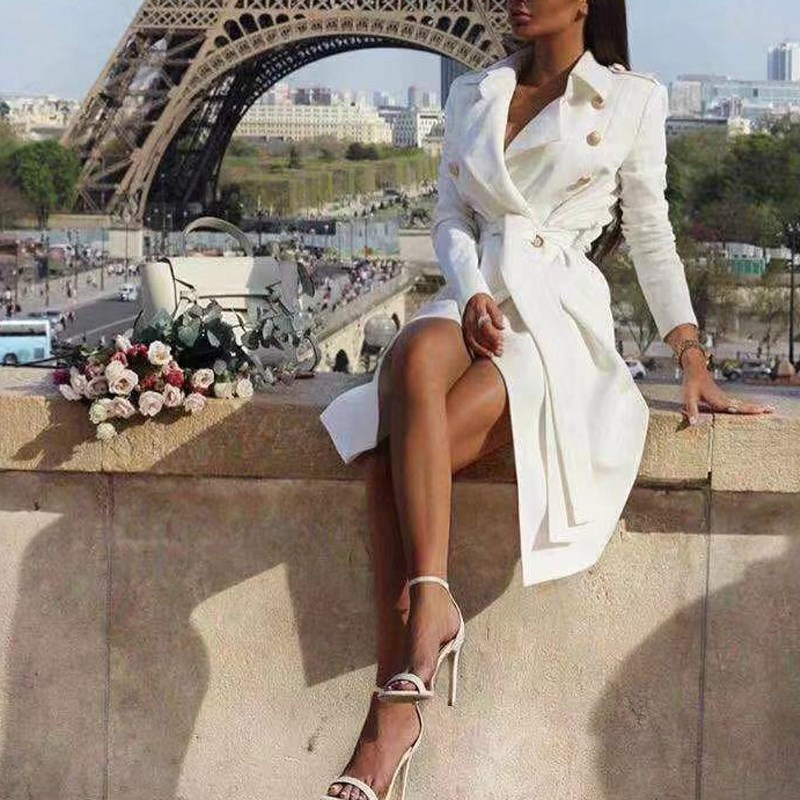 Vintage double breasted slim white trench women coat Sashes long trench female Winter office solid
Vintage double breasted slim white trench women coat Sashes long trench female Winter office solid