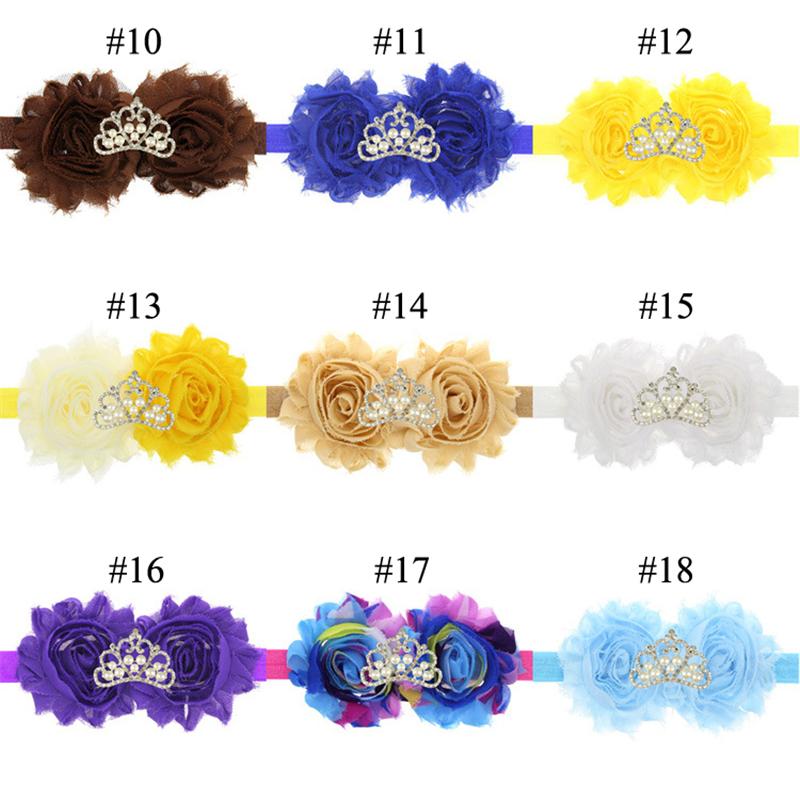 37 Colors Baby Headbands Flowers Shabby Elastic Headbands Girls Kids Rhinestone Tiara Hairbands Children Hair Accessories Headdress